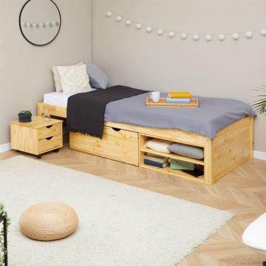 Imagem de Cama Solteiro Madeira Multifuncional Com Mesa de Cabeceira Sabrina Natural