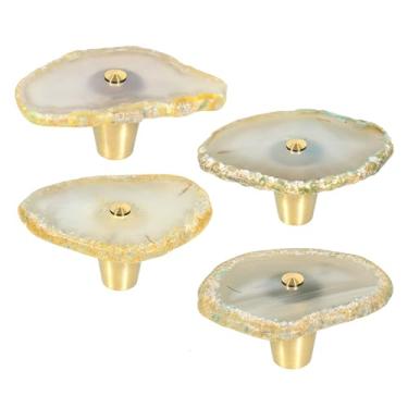 Imagem de Rockcloud Pacote com 4 puxadores de armário de fatia de ágata natural, puxador de armário para decoração de casa, alça de móveis, cor natural