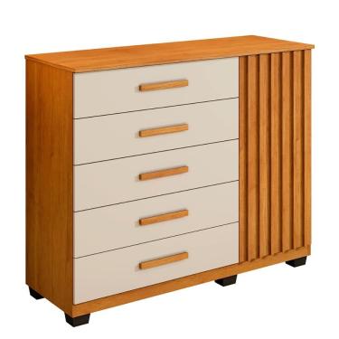 Imagem de Comoda Paris Quarto com 5 Gavetas e 1 Porta Ripada