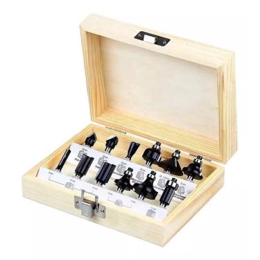 Imagem de Jogo Kit Fresas Pra Tupia 15 Pçs 8Mm + Estojo De Madeira.