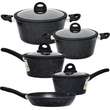 Imagem de Conjunto de Panelas de Indução Antiaderente Cerâmica Viena Preto 5 peç