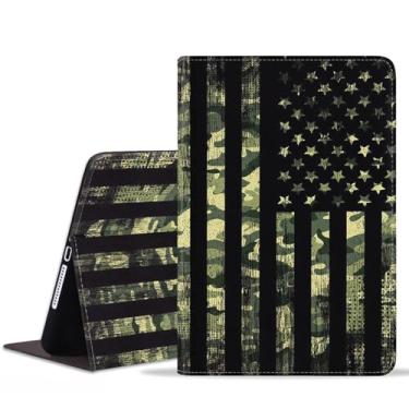 Imagem de POIUYTREW Capa para Samsung Galaxy Tab S10 Plus (2024)/S9 Plus/S9 FE Plus 5G 12,4 polegadas (2023), capa fólio de couro PU com suporte e hibernação automática, camuflagem bandeira americana
