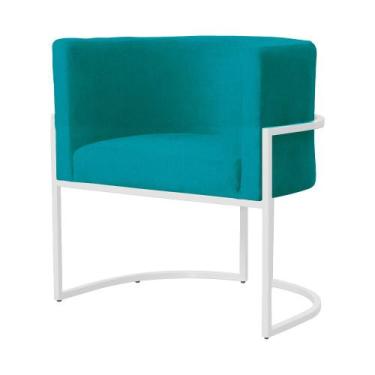 Imagem de Poltrona Decorativa Luana Suede Azul Turquesa Base Branca Ms Decor - M