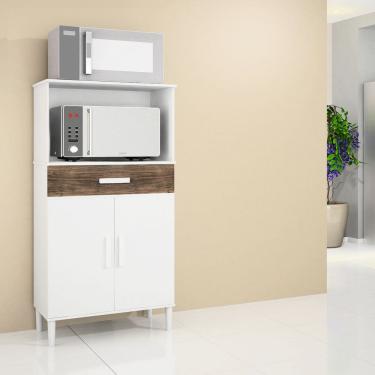 Imagem de Balcão Armário Organizador Microondas e Forno Duplo Branco/Rústico