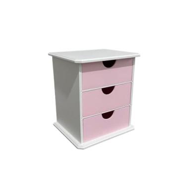 Imagem de Cômoda organizador de acessórios jóias 3 gavetas ，Adequado para quarto, sala de estar, armazenamento de detritos de cozinha. gaveteiro quarto；gaveteiro organizador(Branco com gaveta rosa)