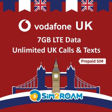 Imagem de Cartão sim Vodafone uk 7GB 4G lte + Minutos e textos ilimitados