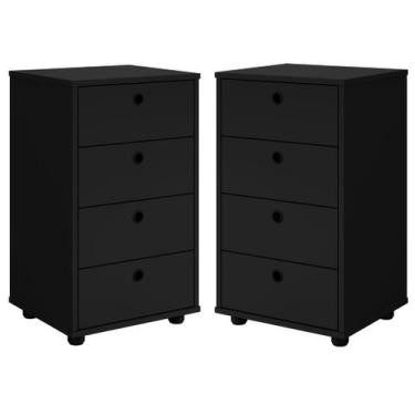 Imagem de Kit 2 Mesas de Cabeceira Gaveteiro Multiuso 4 Gavetas Preto - Prado Mó