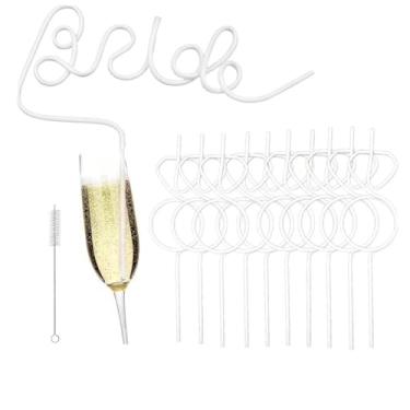 Imagem de Conjunto de 11 canudos para decoração de despedida de solteira, inclui 1 canudos brancos grandes de despedida de solteira + 10 diamantes azuis com 1 pincel para decorações de chá de panela, presentes