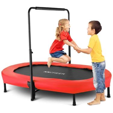 Imagem de Cama Elastica Infantil com Diâmetro e Corrimão Ajustável para até 100 kg, ANCHEER, Vermelho