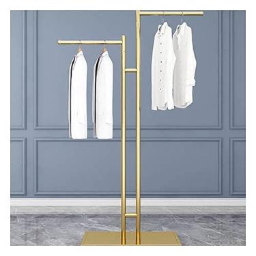 Imagem de CUTPOIY Trilho de roupas, rack de exibição de roupas de chão de ferro, cabideiro independente com 2 trilhos de roupas, rack de secagem de quarto, ouro A, 120 x 130 cm (ouro 80 x 130 cm)