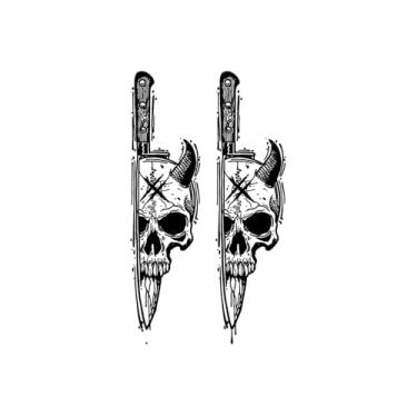 Imagem de Tatuagens temporárias, Caveira de demônio com adaga, Tatuagens de caveira, Resistente à água, Resistente, Aparência de tatuagem real, Dura de 1 a 2 semanas,18 x 11 cm