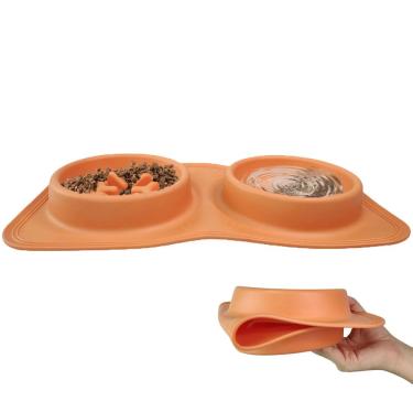 Imagem de Comedouro Bebedouro 2 Em 1 Silicone Cachorro Gato Pet Raçao Agua Hidrataçao Comida Dobravel