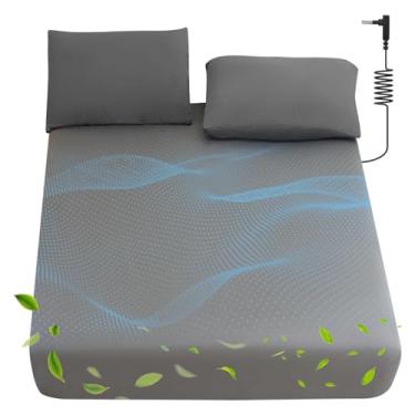 Imagem de Lençóis King Size 95% algodão orgânico + 5% prata pura 40,6 cm com bolso profundo aterrado lençol com elástico terra conectando para melhorar o sono e o bem-estar (198 cm x 203 cm x 41 cm cinza)