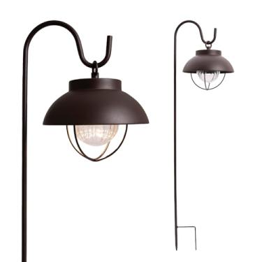 Imagem de Home Zone Pacote com 2 lanternas de jardim de metal movidas a energia solar estilo fazenda com efeito de iluminação giratória, bateria LiFePO4, crepúsculo ao amanhecer, luz branca quente LED 3000K