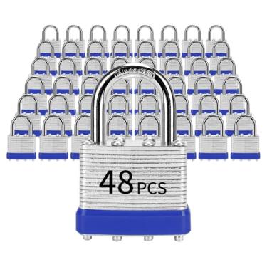 Imagem de Cadeados com a mesma chave, LQYN 48 peças cadeado laminado com chave (1-9/40.6 cm, 40 mm), fechaduras semelhantes com chave, manilha normal, para armário de armazenamento, trava de ferrolho, caixa de
