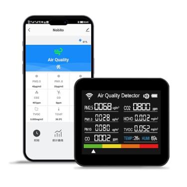 Imagem de Monitor de qualidade do ar 14 em 1, sensores de temperatura interna, detecta PM2.5/PM1.0/PM10/CO2/CO/TVOC/HCHO/temperatura/umidade, medidor de qualidade do ar para escritório em casa, escola, hotel