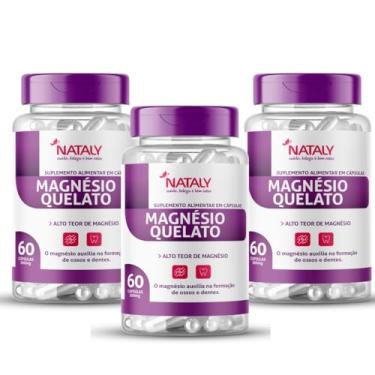 Imagem de Kit Com 03 - Magnésio Quelato 260mg P/Porção 60 Cápsulas de 500mg Nataly