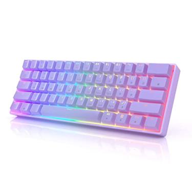 Imagem de Teclado mecânico para jogos HK GAMING GK61 – 61 teclas multicoloridas RGB iluminado por LED retroiluminado com fio, programável para PC/Mac gamer (Gateron, vermelho óptico, lavanda)