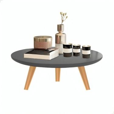 Imagem de Mesa De Centro 45cm Redonda Com Pés Palito Retro Decoração Sala De Estar(Cinza/Caramelo)