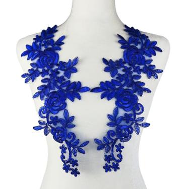 Imagem de Carytalee 1 par de remendos de flores de renda 3D costurados em fita de renda bordada aplique de vestido de casamento aplique de roupas de costura faça você mesmo artesanato decoração suprimentos