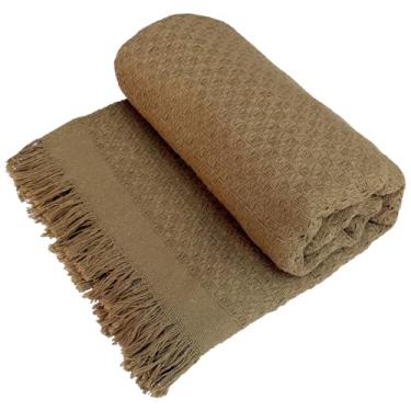 Imagem de Decolab Manta para Sofá em Algodão com Franjas Artesanais | Cobertor Decorativo para Sofa, Poltrona e Cama | Estilo Boho Chic (Caramelo)