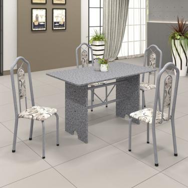 Imagem de Conjunto De Mesa 120X75Cm Tampo Granito Com 4 Cadeiras Bianca Soma Móveis Martelado Perola/Granito Ocre/Arabesco