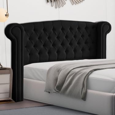Imagem de Cabeceira Para Cama Box Adelle Casal King Size Suede Com Tachas Fumê Preto Abmaza