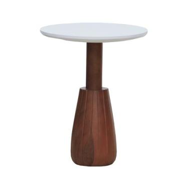 Imagem de Mesa Lateral Torneada Tampo Redondo Ø42 - Decorise, Amêndoa, Branco