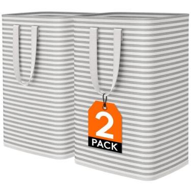 Imagem de Cesto de roupa suja Lifewit Large Dobrável 2x80L Cinza Impermeável