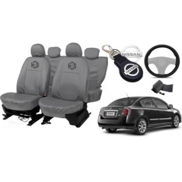 Imagem de Kit Capa Sentra + Chaveiro + Capa de Volante Cinza Couro - ferro tech