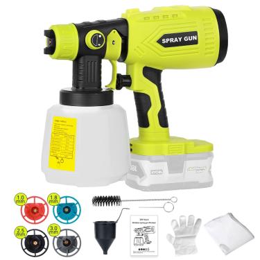 Imagem de HaopkZapyr Pulverizador De Tinta Sem Fio Hvlp Para Ryobi 18V One+, Bateria 200W, Pistola Pulverização Portátil Alta Potência Com 4 Bicos Cobre, 3 Padrões, Recipiente 1000Ml (Bateria Não Incluída)