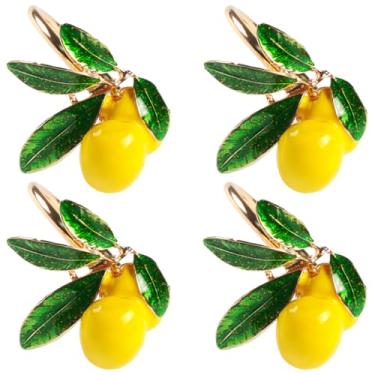 Imagem de Tverghvad Conjunto De 4 Anéis Guardanapo Limão, Lindo Suporte Decorativo Amarelo Para Frutas Casamento, Jantar, Férias Verão, Decoração Mesa, Dourado