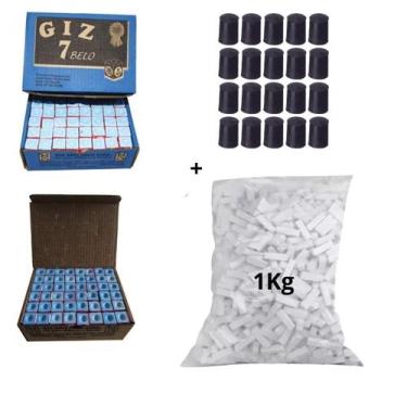 Imagem de Kit 1 Kg Giz Branco + 288 Azul + 20 Ponta Taco Sinuca Bilhar - Tacolan