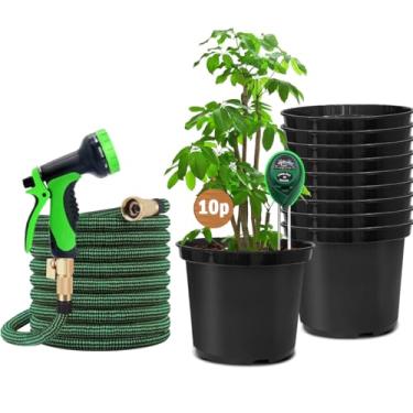 Imagem de RooTrimmer Vasos De Viveiro 5 Galões (Pacote Com 10) + Mangueira Jardim 50 Pés Bico Pulverização, Testador Solo 3 Em 1 Para Umidade/Luz/Ph, Kit Jardinagem Completo Plantas Internas/Externas, Present