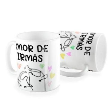 Imagem de Caneca Cerâmica AMOR DE IRMÃS - Quatro Estações, Branco, 9,7 cm Altura