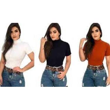 Imagem de Blusa feminina gola alta manga curta basica malha canelada - Filo moda