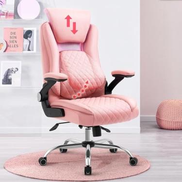 Imagem de Cadeira Escritório Presidente Premium Rosa – Design Ergonômico com Apoio de Cabeça e Suporte Lombar – Ajuste de Altura e Inclinação – Base Cromada Reforçada – Yamasoro