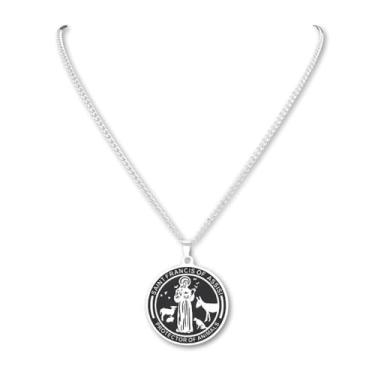 Imagem de Colar "São Francisco de Assis" Masculino e Feminino em Aço Inoxidável – Protetor dos Animais, Fé e Devoção – Acompanha Bolsa de Veludo Santo Stilo