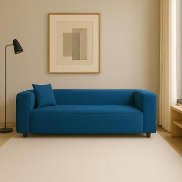 Imagem de Sofá Cecília Orgânico 2 Lugares 160cm Sala de Estar Linho Azul Royal -