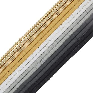 Imagem de BOCAR Kit de contas de argila de 4 mm com 10 fios de vinil plano feito à mão com 3 fios espaçador de contas de liga para fazer joias, colar, pulseira, brincos (CB-004-mix 4)