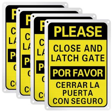 Imagem de Blulu Placa Bilíngue Inglês Espanhol Mantenha Portão Fechado Metal 25,4 cm x 17,8 cm Placas Fechadas de Porta Refletiva Resistente à Ferrugem Alumínio Impermeável (Amarelo Preto Branco)