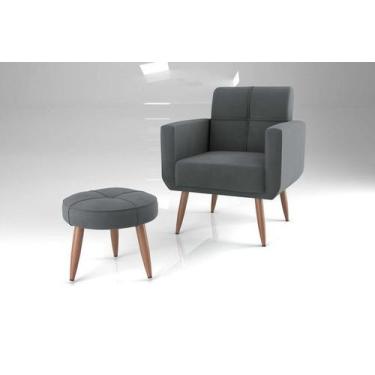Imagem de Poltrona decorativa com puff havana veludo cinza - Matrix