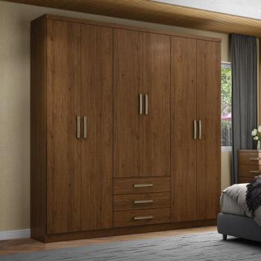 Imagem de Guarda-roupa 180,5cm 6 Portas 3 Gavetas Caju Henn, Castanho