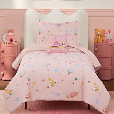 Imagem de Wink Deer Conjunto de edredom solteiro para meninas, 3 peças, espaço que brilha no escuro, 1 edredom, 1 fronha e 1 travesseiro decorativo