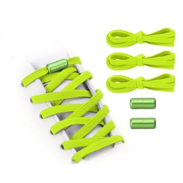 Imagem de YELARXI Cadarços elásticos sem laço com 2 fivelas de metal para adultos, tênis de lona, Verde claro, 39 inch