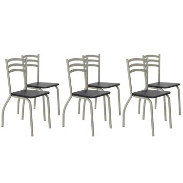 Imagem de Kit 6 Cadeiras Sala Jantar Portugal 2C007NK Aço 6 Uni Niquel/Preto - Kappesberg