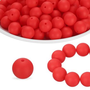 Imagem de HARFINGTON 65 peças de contas de silicone 15 mm contas focais redondas de borracha a granel para canetas, chaveiro, pulseira, colar, artesanato, faça você mesmo, vermelho morango