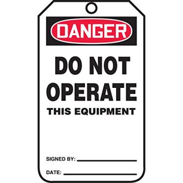 Imagem de Accuform Etiqueta de segurança MDT170CTP PF-Cardstock, legenda "DANGER Do Not Operate This Equipment", 14,6 cm de comprimento x 8,3 cm de largura x 0 cm de espessura, vermelho/preto sobre branco