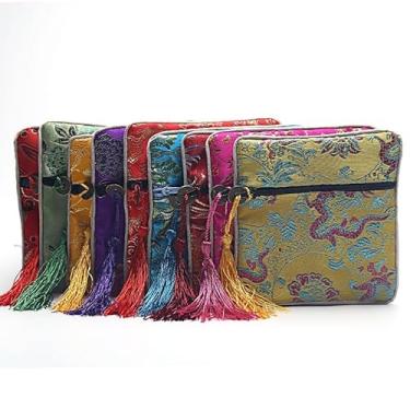Imagem de Only My Live Home Sacos de zíper de brocado de seda chinesa para joias bolsa pequena com zíper pulseira bolsa de presente feminina quadrada para armazenamento de joias (10, cores mistas)