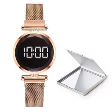 Imagem de Relógio Feminino Digital Rosé Redondo Magnética Com Espelho-Feminino